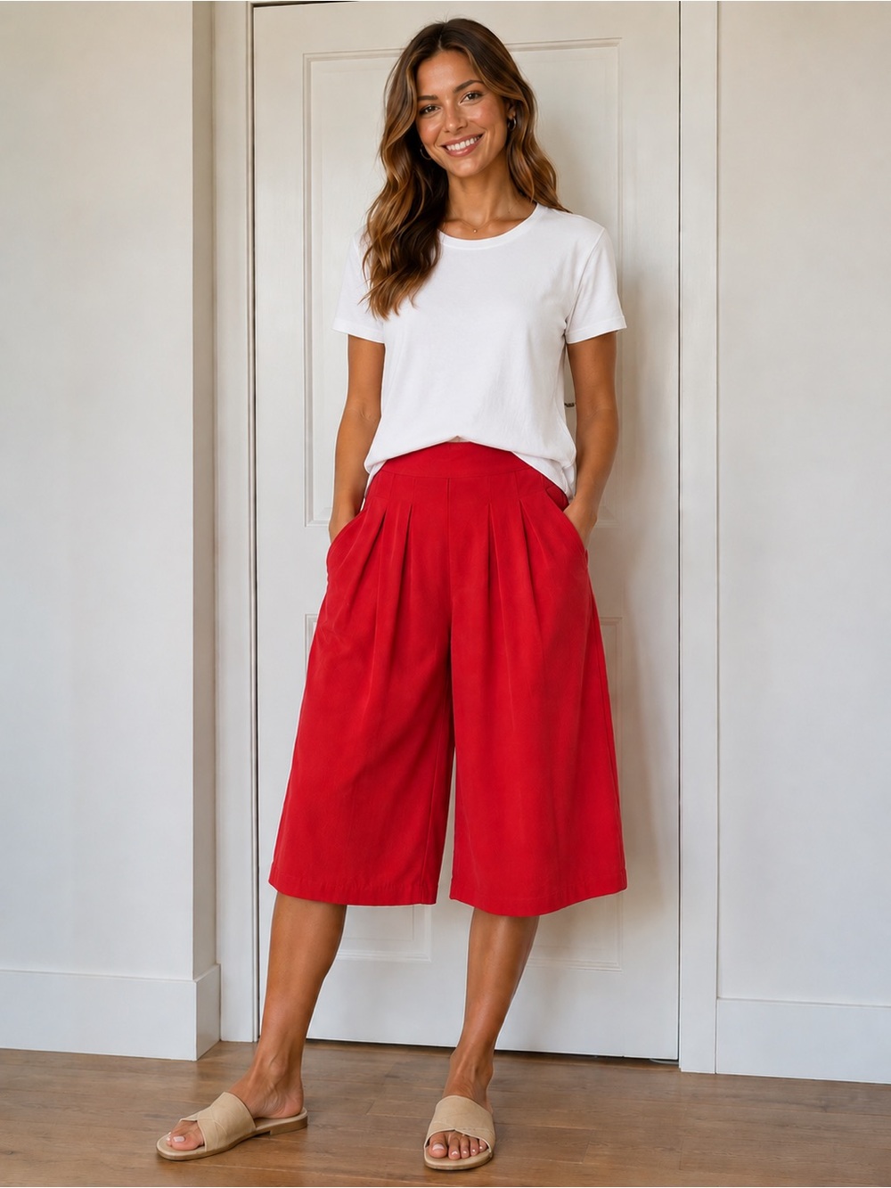 California Moonrise Red Wide Leg Culotte Pants Nomad Art House